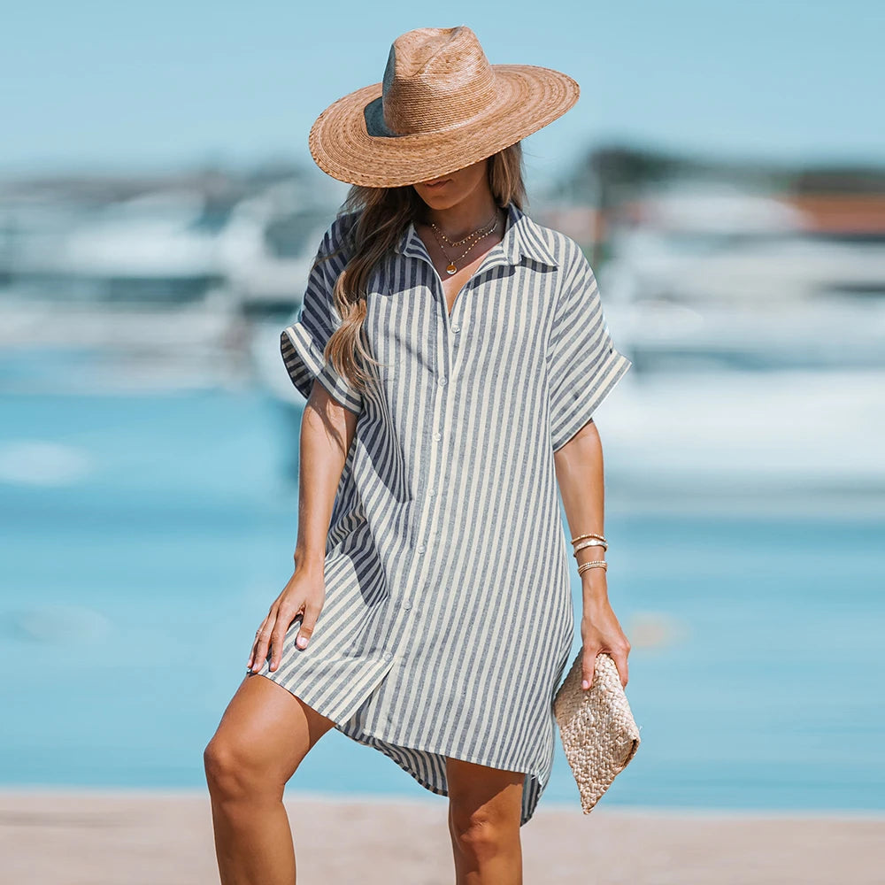 Vestido Camisero Dolman a Rayas Holgado