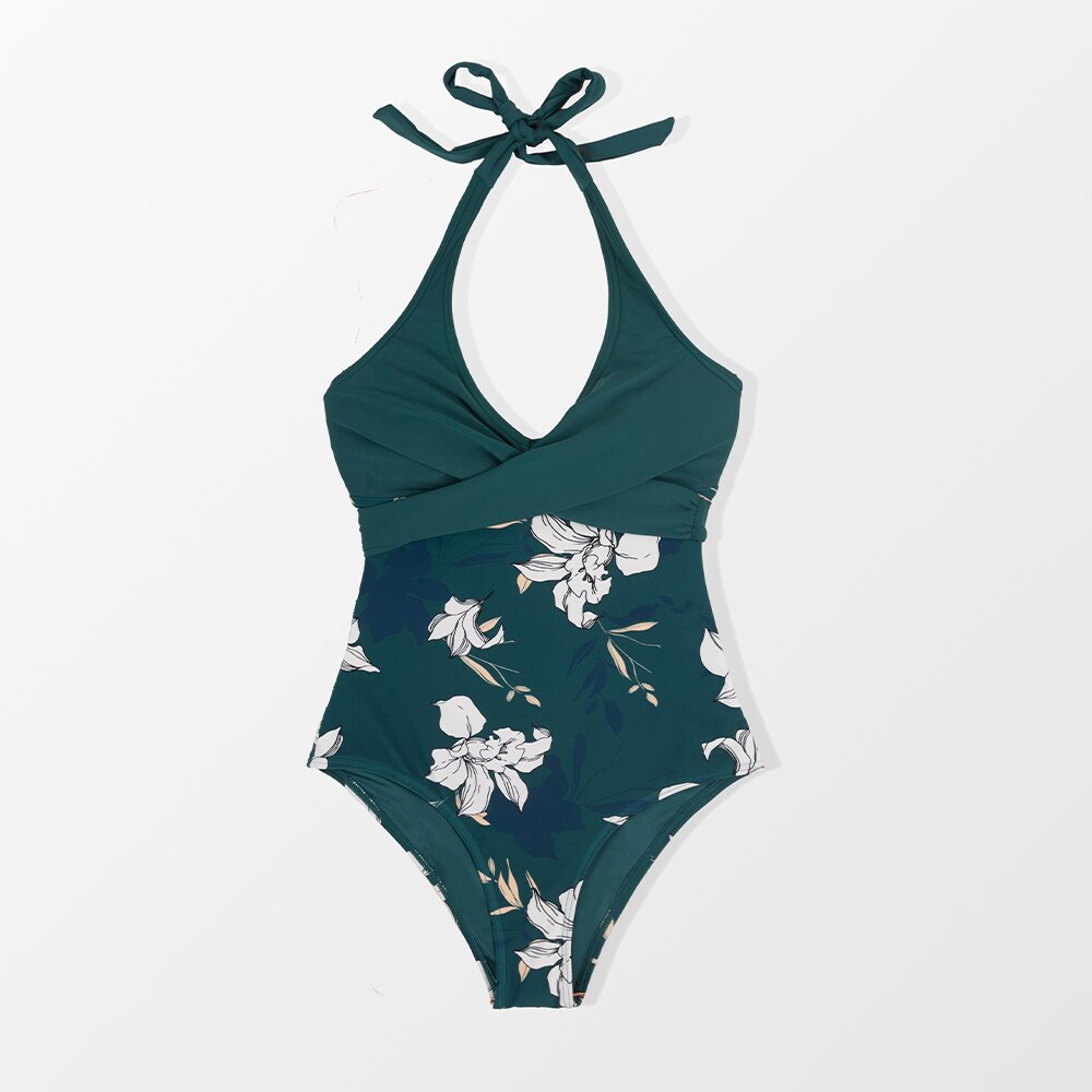 Bañador Cruzado Romance Verde Floral - Una Pieza
