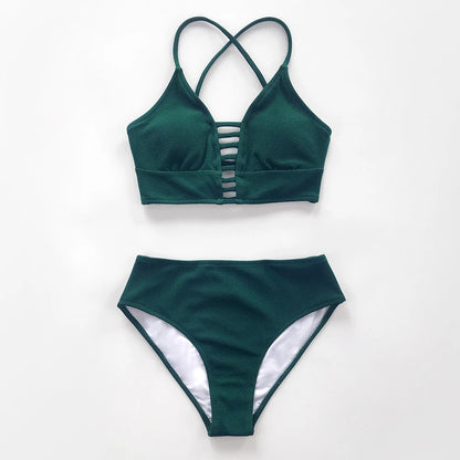 Bikini Verde con Cordones en la Espalda Recortado - Cintura Media