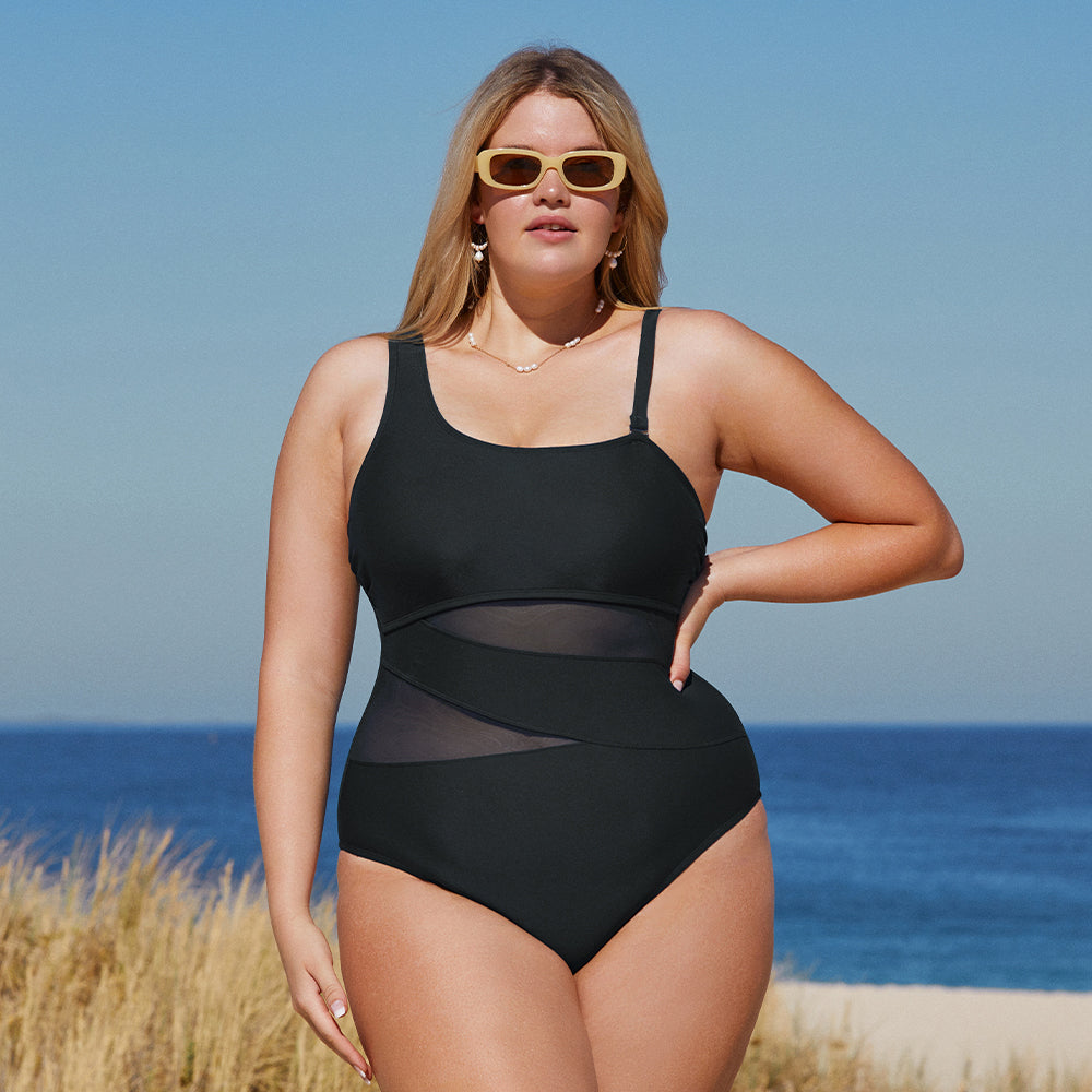 Mesh swimsuit plus size on sale