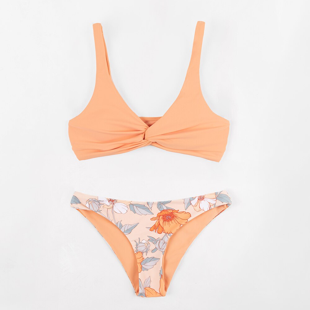 Bikini Hipster con Parte Delantera Torcida de Palm Tropical - Cintura Baja