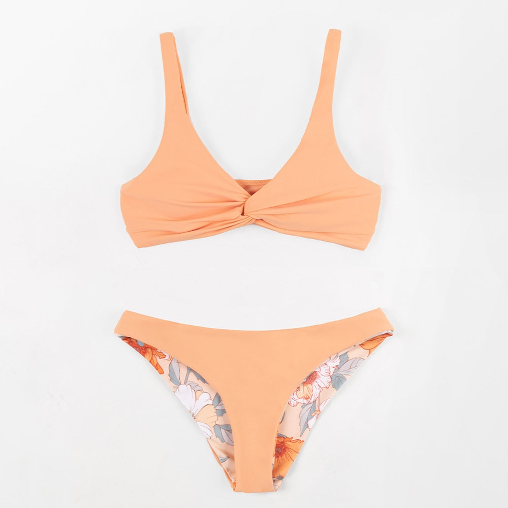 Bikini Hipster con Parte Delantera Torcida de Palm Tropical - Cintura Baja