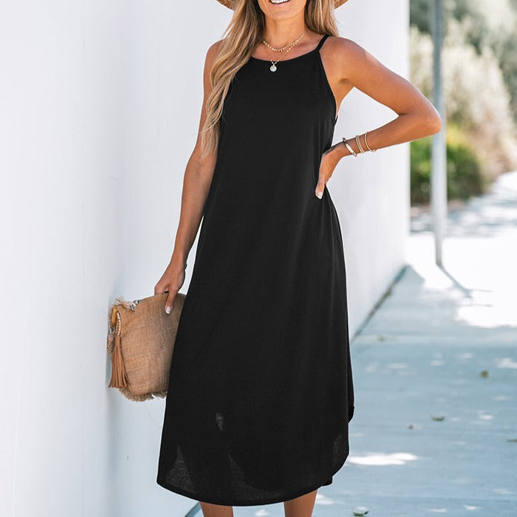 Vestido Largo Holgado con Cuello Redondo