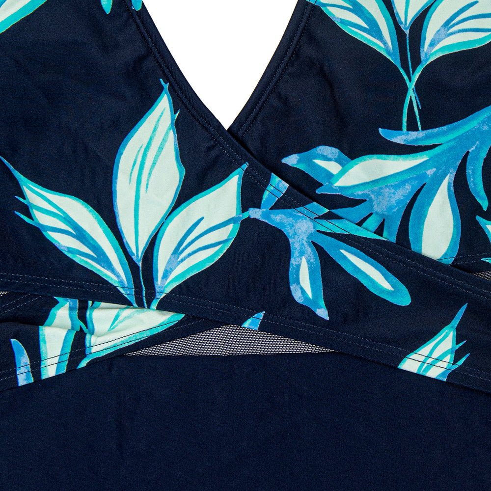 Traje de Baño Azul Floral Party in Paradise Wrap Mesh Rashguard - Una Pieza