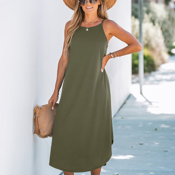Vestido Largo Holgado con Cuello Redondo