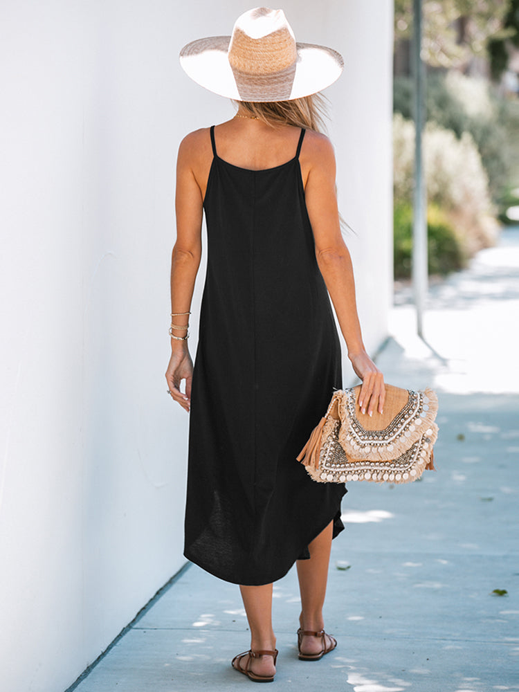 Vestido Largo Holgado con Cuello Redondo