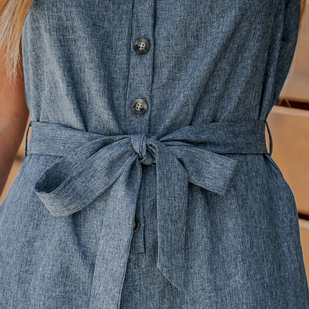 Belted V-Neck Buttoned Front Jumpsuit