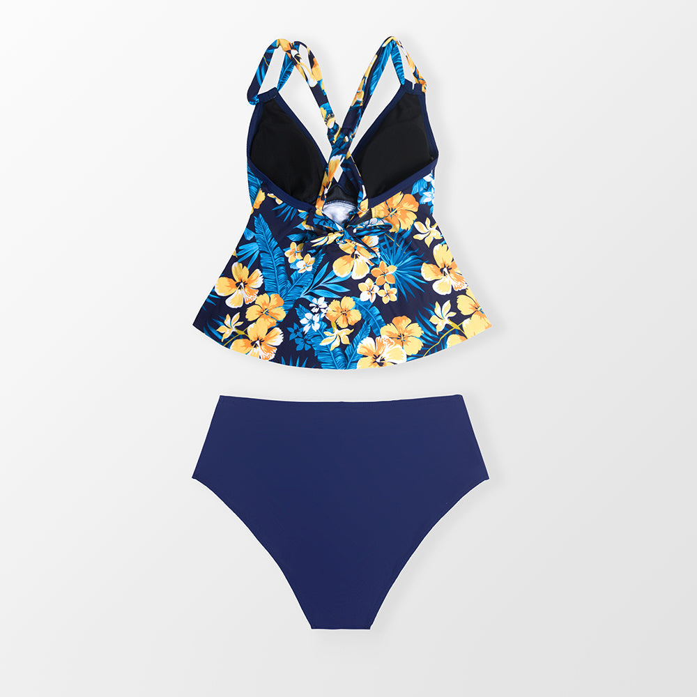 Tankini con Dobladillo y Volantes de Myra - Cintura Alta