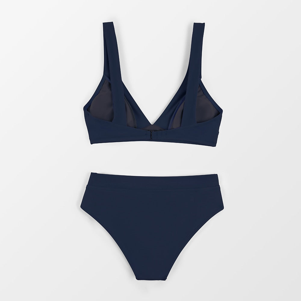 Classic Bralette Bikini with V Neckline - High Waist