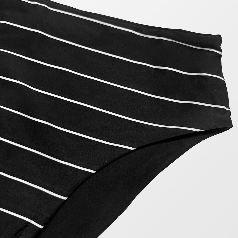 Back Clasp Elongated Stripe Bralette Bikini - Mid Waist