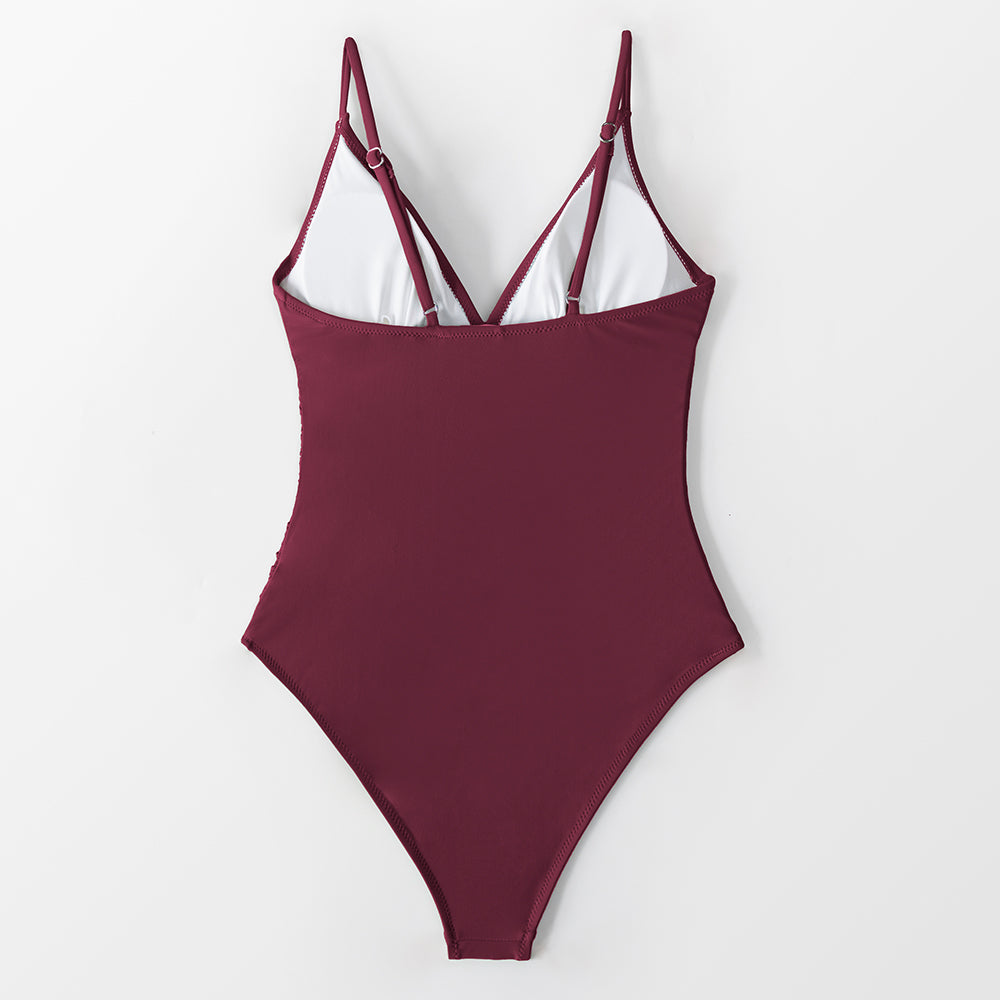 Traje de Baño Vino con Control de Barriga y Fruncido de Bright Day - Una Pieza