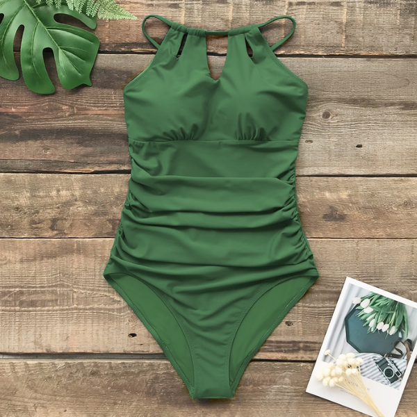 Traje de Baño Verde con Espalda Descubierta y Cuello Halter - Una Pieza