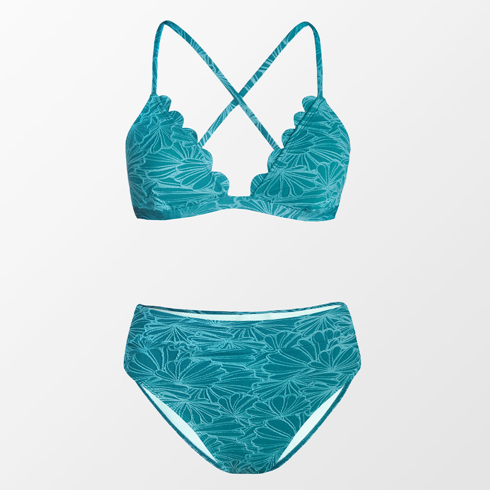 Bikini Floral Festoneado Floreciente Y Conjunto Atrevido - Cintura Alta