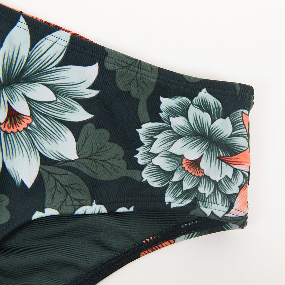 Green Jadyn Floral Plunge Bikini - Mid Waist