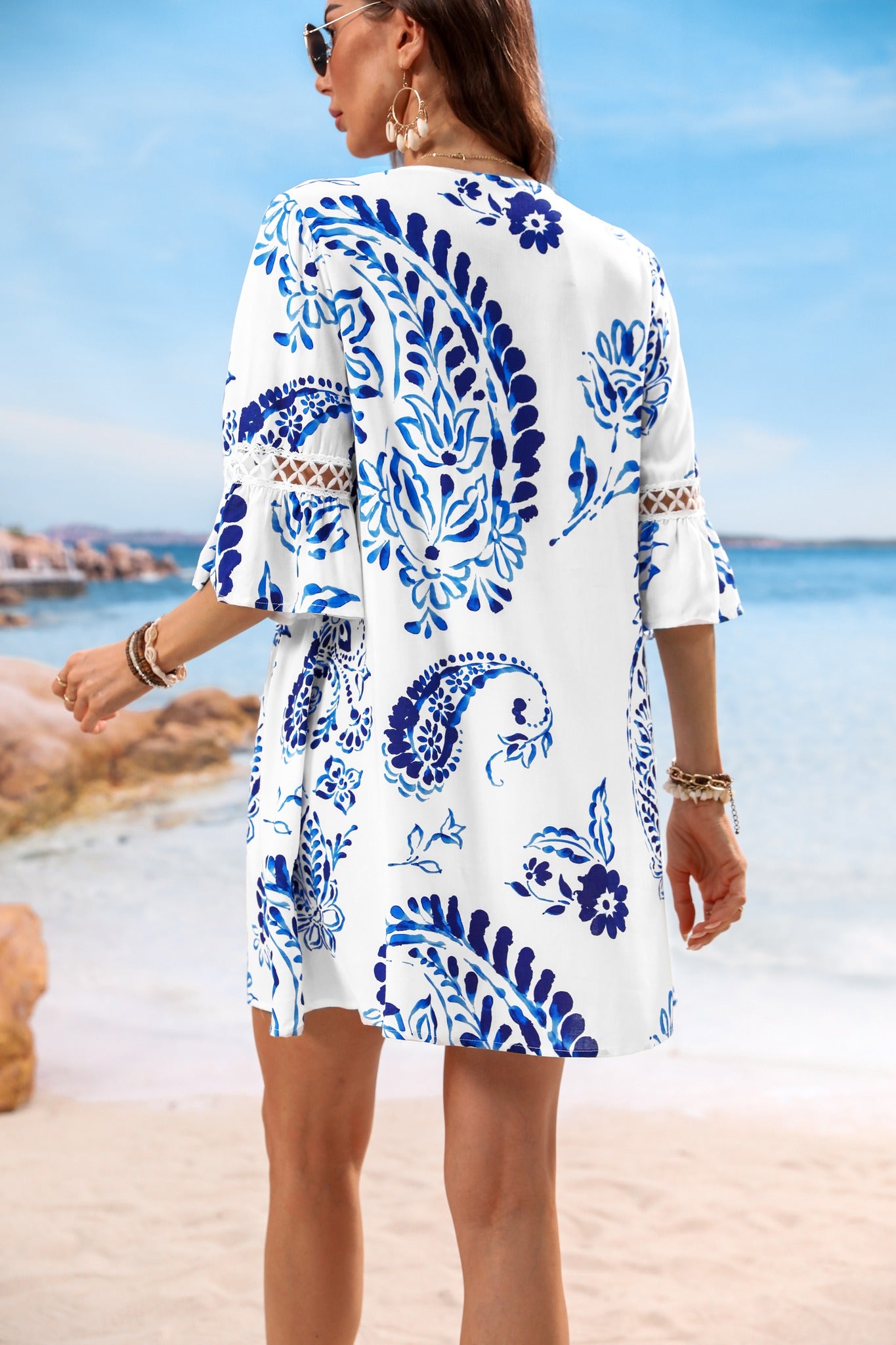 Vestido de Encaje con Estampado Floral de Cachemira - Santorini