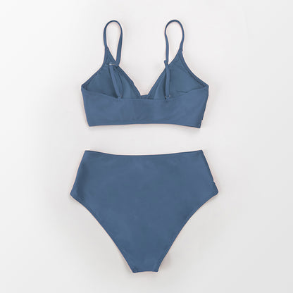 Light Blue Marsala Twist Wrap Bikini with Adjustable Straps - High Waist