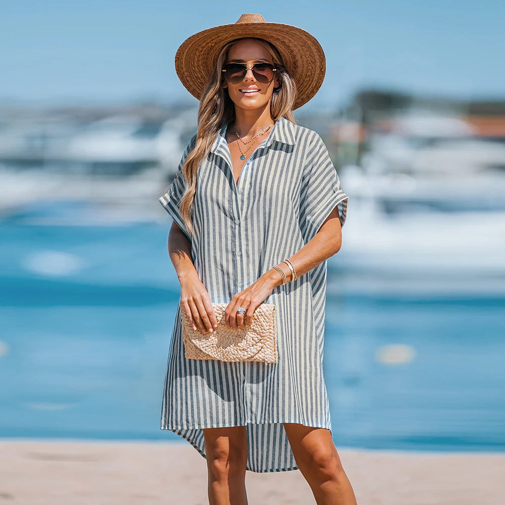 Loose Fit Striped Dolman Shirt Dress Mocca Beach Store