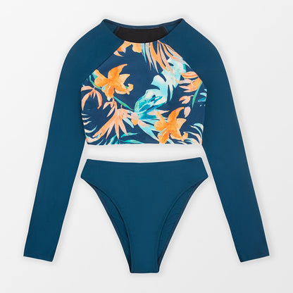 Portofino Escape Rashguard Crop Top Long Sleeve Bikini - Medium Waist