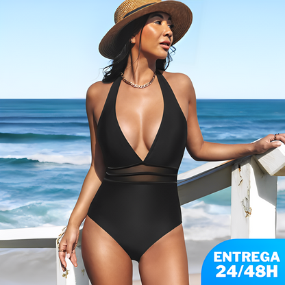 Halter Neck Mesh Swimsuit - One Piece