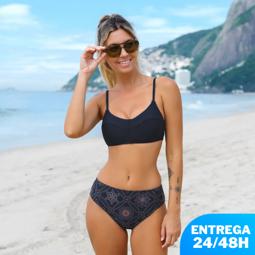 Bikini de Estampado Bohemio Sexy en V - Cintura Media