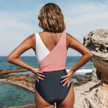Color Block Plunge Side Plunge Swimsuit - One Piece