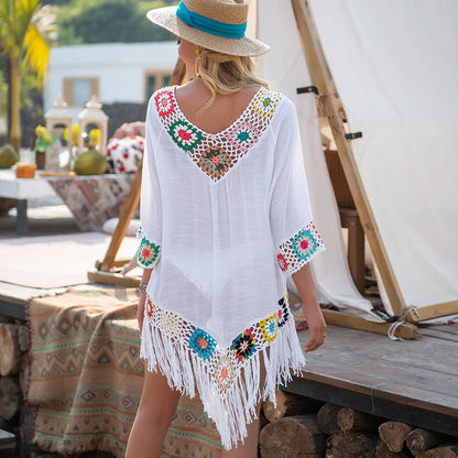 Vestido Playero Tipo Túnica con Flecos