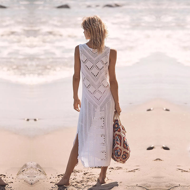 White Crochet Sleeveless Tunic Cover-Up