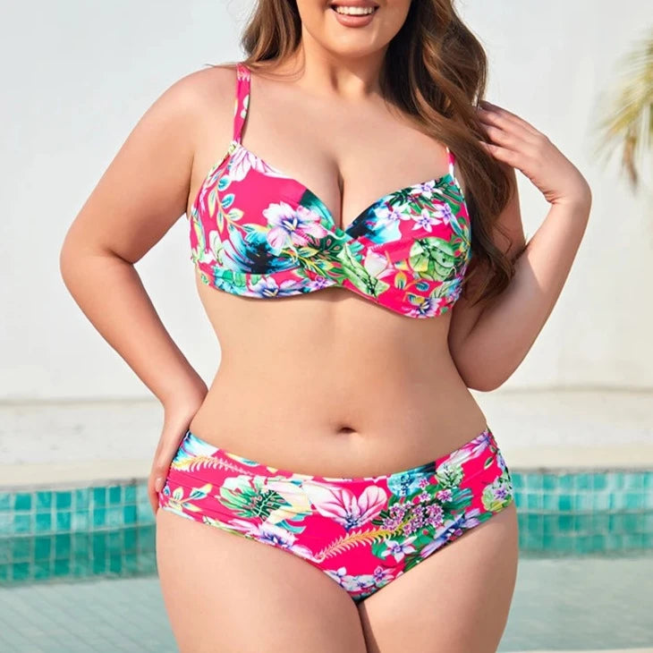 Bikini con Estampado Floral Push-Up y Control de Barriga - Talla Grande