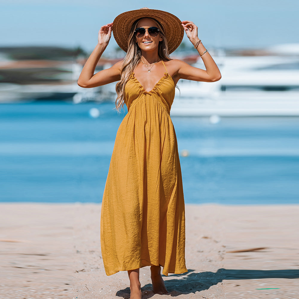 Yellow v sale neck dress