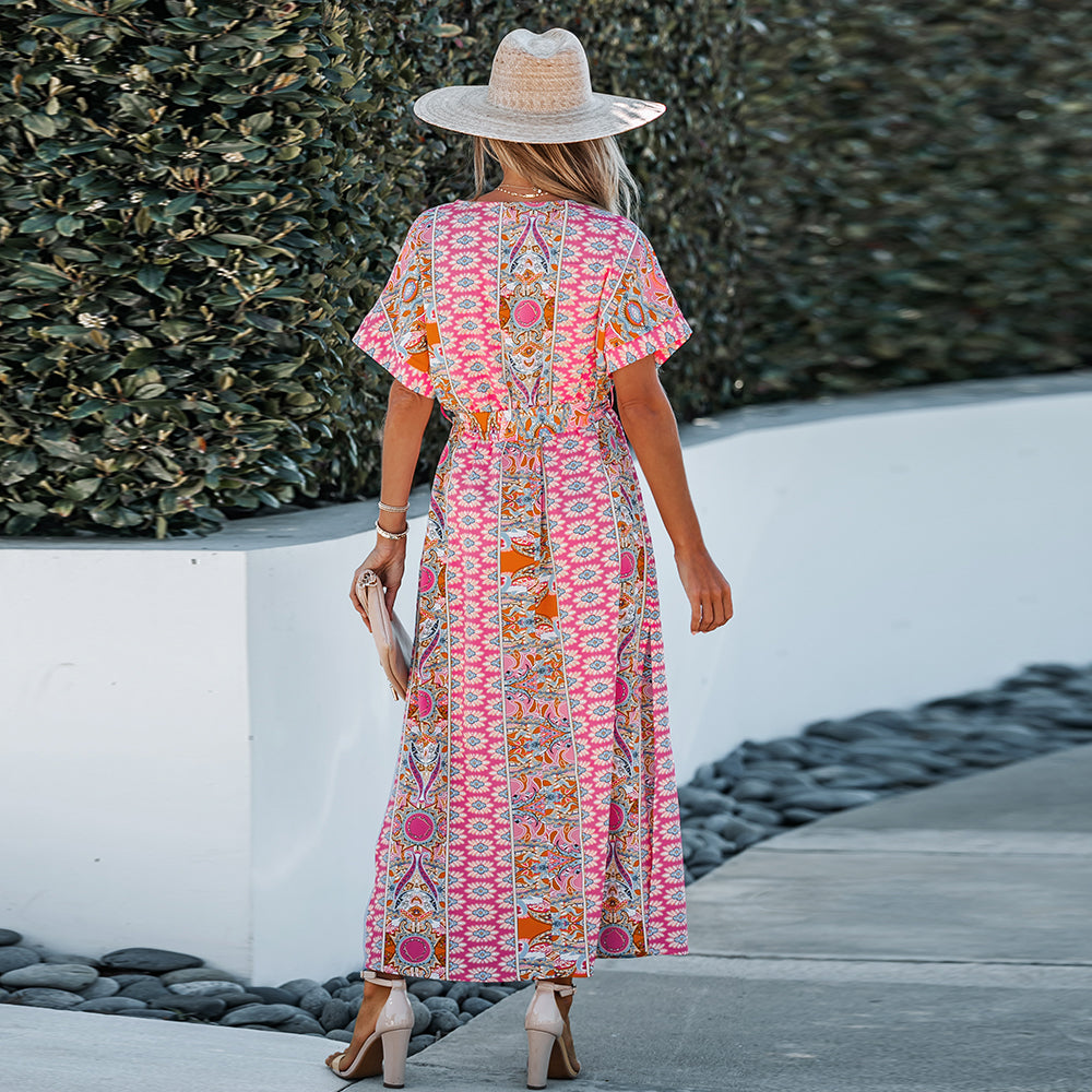 gusano Tomar represalias Contribución Vestido Largo de Manga Corta con Cinturón y Estampado Floral de Cachem – Mocca Beach Store gusano Tomar represalias Contribución Vestido Largo de Manga Corta con Cinturón y Estampado Floral de Cachem – Mocca Beach Store