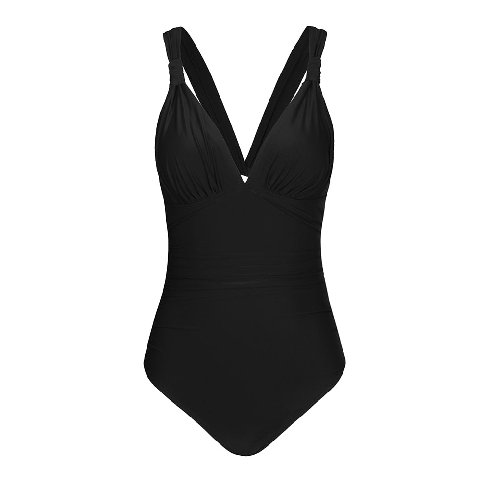 Ruched Swimsuit with Open Back and Knots on Straps - One Piece