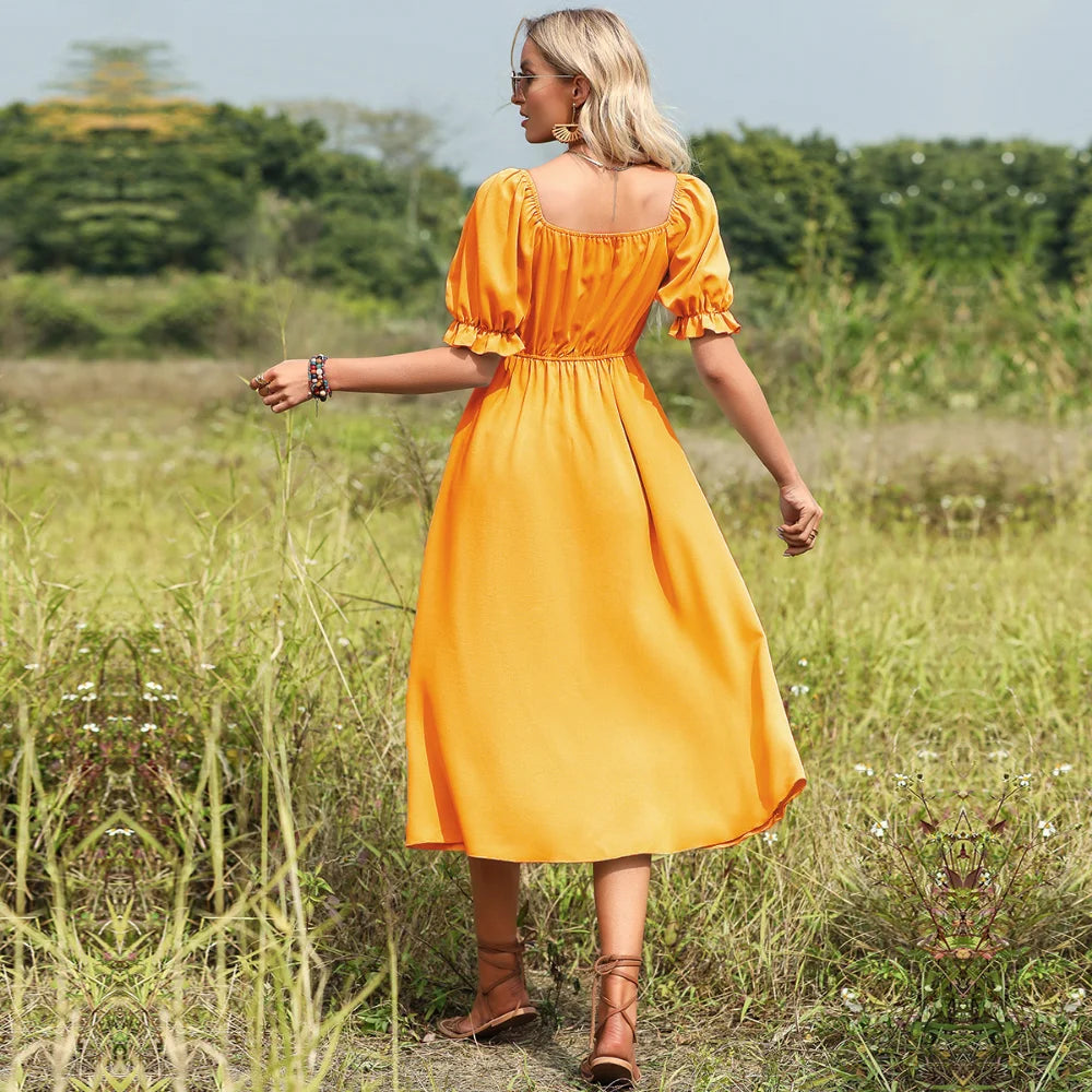 Vestido con Escote en V y Lazo Liso de Corte en A