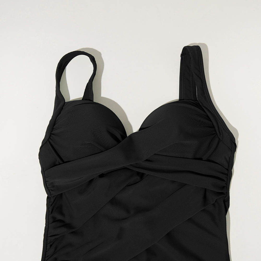 Crossed Swimsuit with Push-Up and Open Back - One Piece