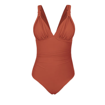 Ruched Strappy Open Back Swimsuit with Knots - One Piece