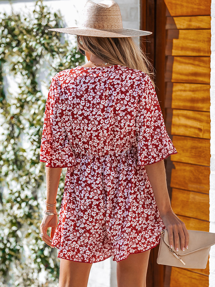 White romper cheap with red flowers