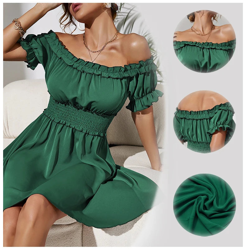 Vestido Verde con Pliegues y Cintura Elástica