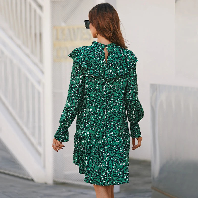 Dark Green Floral Long Sleeve Ruffle Dress – Mocca Beach Store