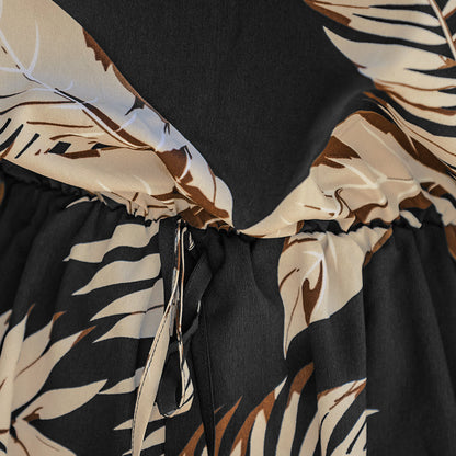 V-Neck Tropical Leaf Print Jumpsuit