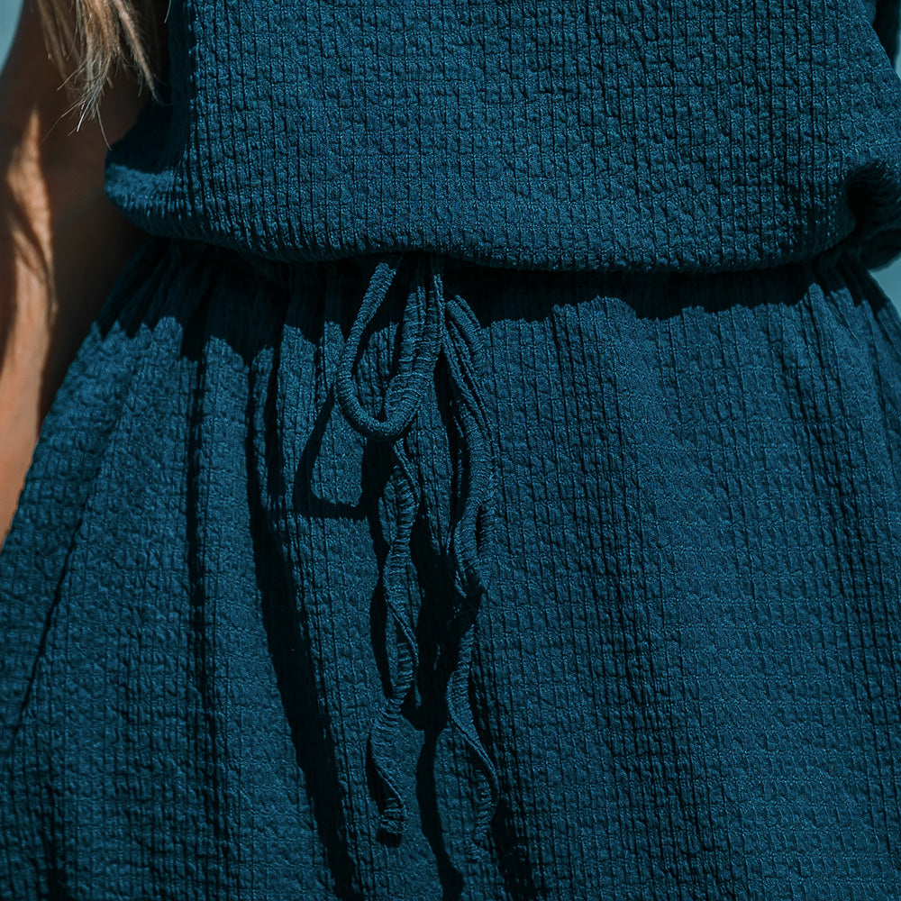 Loose Turquoise Mini Dress with Drawstring Waist