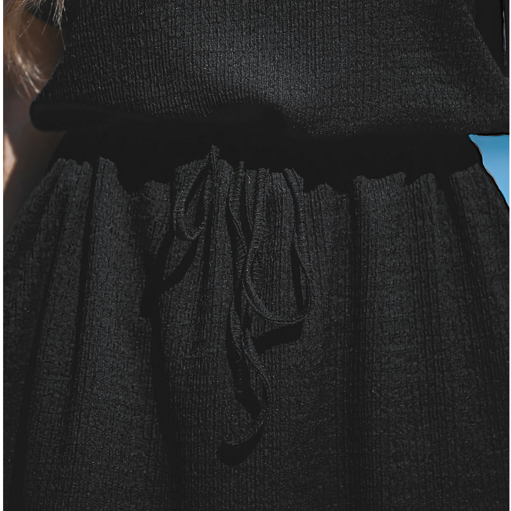 Loose Black Mini Dress with Drawstring Waist