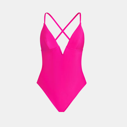 Green and Pink Summer Dreaming Plunge and V Wire Swimsuit - One Piece