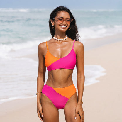 Color Block Tank Top Scoop Neck Bikini - High Waist