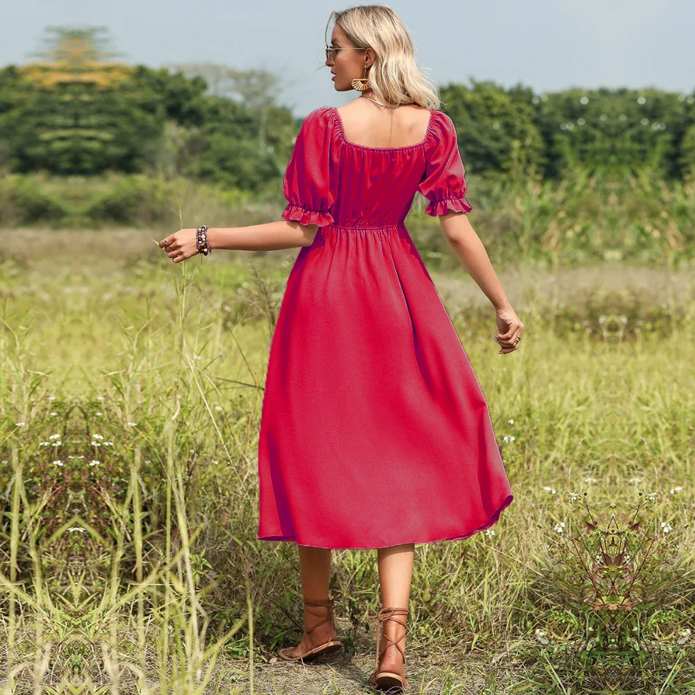 Vestido con Escote en V y Lazo Liso de Corte en A