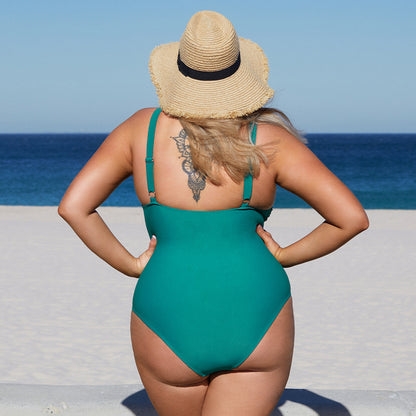 Ruched V-Neck Swimsuit with Adjustable Straps - Plus Size