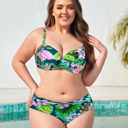 Bikini con Estampado Floral Push-Up y Control de Barriga - Talla Grande