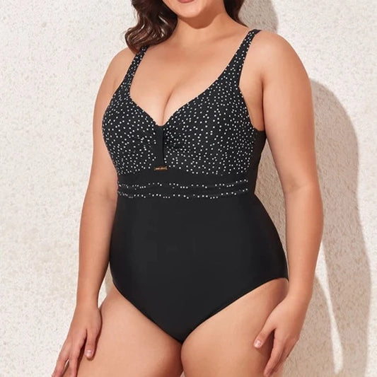Swimsuit with V Neck and Polka Dots - One Piece