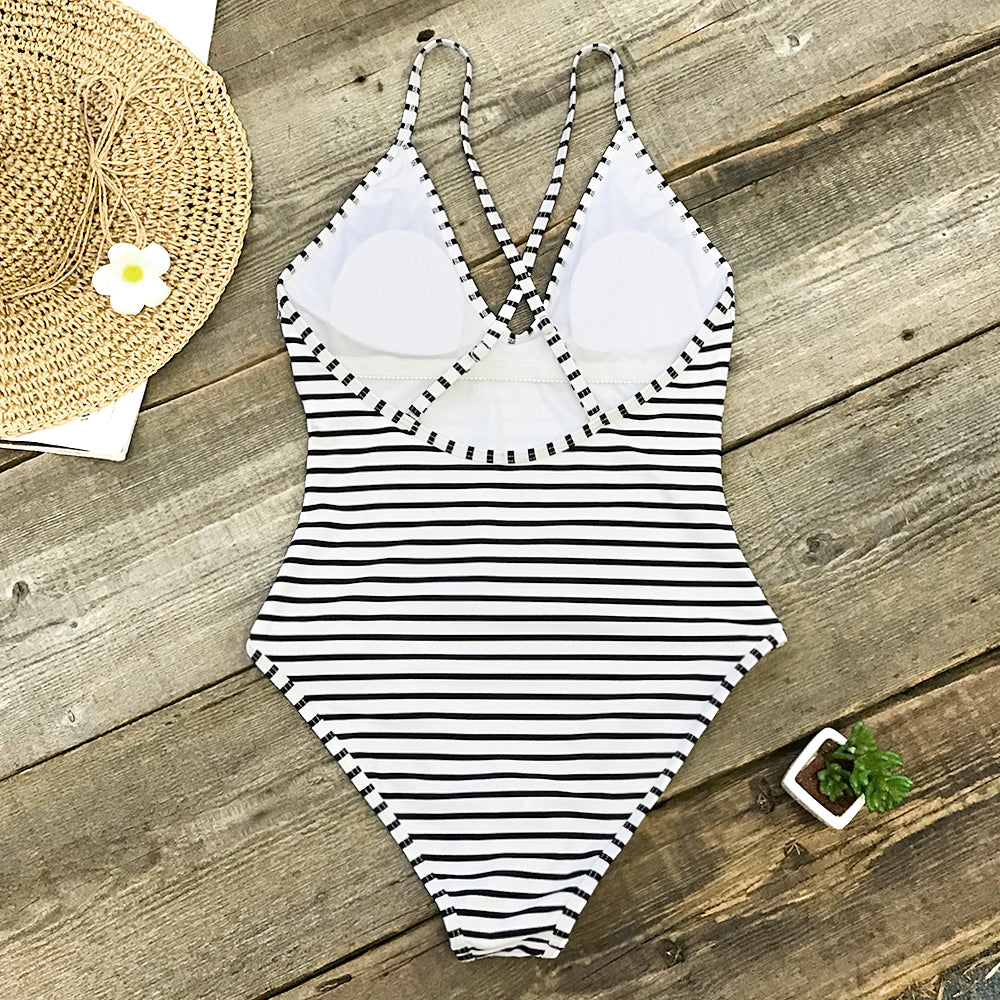 Striped Crossback Swimsuit - One Piece