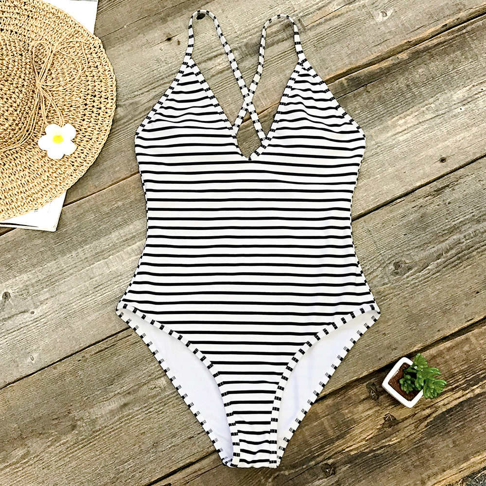 Striped Crossback Swimsuit - One Piece