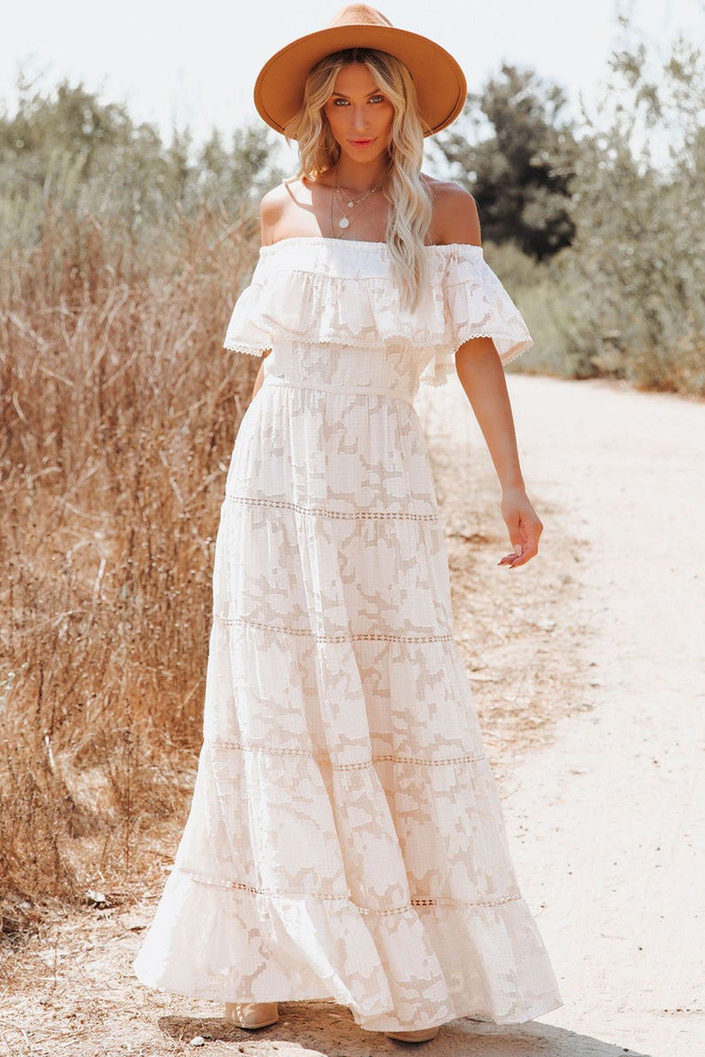 White lace bohemian maxi on sale dress