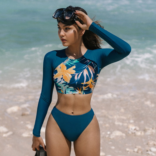 Portofino Escape Rashguard Crop Top Long Sleeve Bikini - Medium Waist
